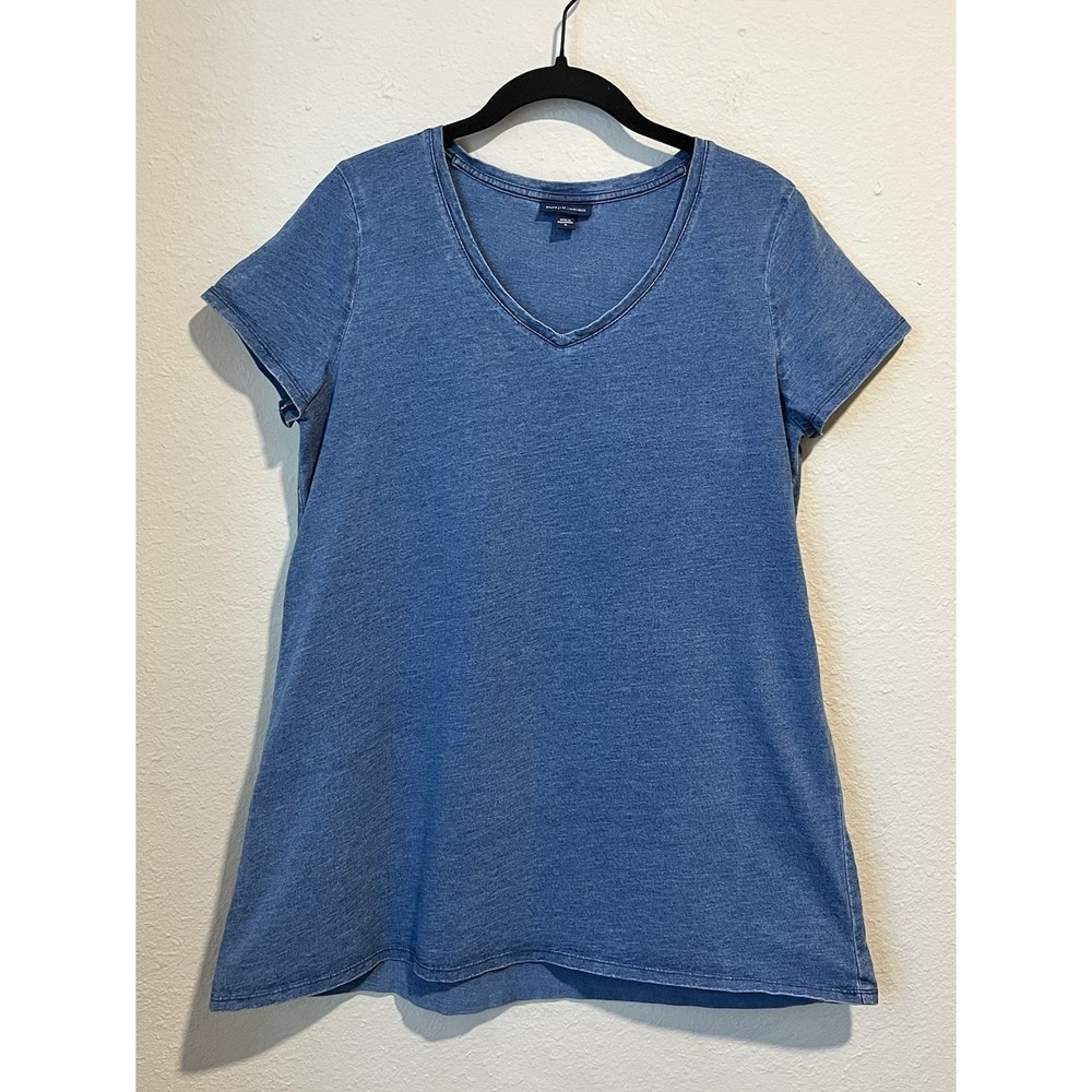 Pure Jill Indigo Shirt Women's Small Blue V Neck Short Sleeve Tunic Top Cotton